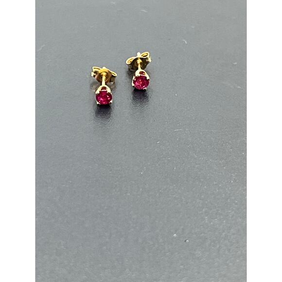 14K Yellow Gold Natural Ruby 3mm Round 0.25 TCW Posts Genuine Stud Earrings - Picture 2 of 9